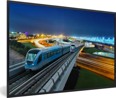 Produktbild von MuchoWow® MuchoWow® Gerahmtes Poster Zug am Abend 60x40 cm - Poster mit zchwarzem Bilderrahmen - Printing - Wanddeko Schlafzimmer