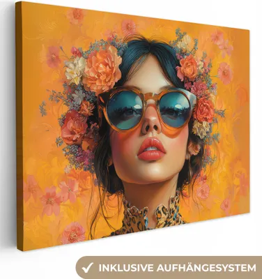 Produktbild von Leinwand Bilder 40x30 cm - Frauen, Abstrakt - Blumen - Gelb, Wandbilder, Wanddeko Wohnzimmer, Bild