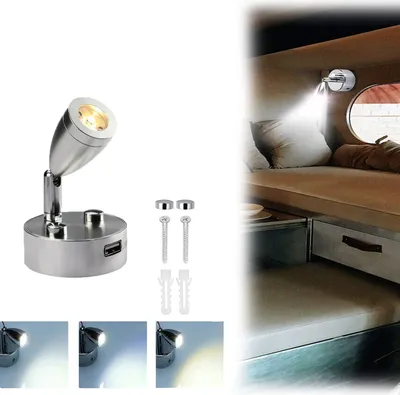 Produktbild von LED Spotlight-Leselampe 360°Verstellbare Deckenstrahler Spot mit USB-Ladeanschluss,3 Farbmodi Dimmbar für Wohnmobil,Wohnwagen