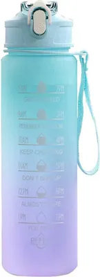 Produktbild von (Grün) 2 Liter Sport-Trinkflasche BPA-frei mit Zeitmarkierungen, motivierende Trinkflasche mit Strohhalm, auslaufsicher, Grün