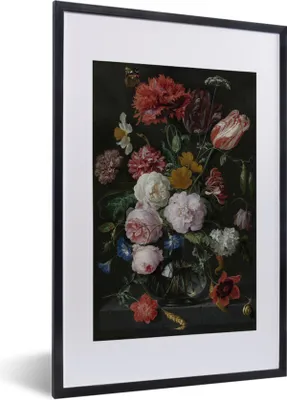 Produktbild von MuchoWow® Gerahmtes Poster Stilleben mit Blumen in einer Glasvase - Gemälde von Jan Davidsz. de Heem 40x60 cm - Poster mit Schwarzem Bilderrahmen Wandposter Rahmen Foto Bilder - Poster in Rahmen