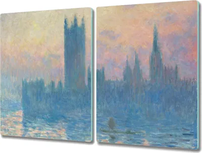 Produktbild von Coloray Küchenbrett Kochplattenabdeckung Hackbrett Schneidebrett Herdabdeckplatte 2x40x52 cm - Häuser Sonnenuntergang Monet
