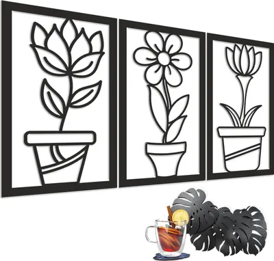 Zdjęcie produktu dla Obraz przestrzenny do kuchni Panel ażurowy Dekoracja ścienna 3D Drewniane Kwiaty 56x96