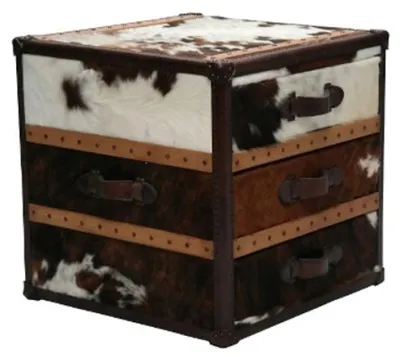 Produktbild von Casa Padrino Luxus Beistelltisch Kofferlook mit 3 Schubladen Braun / Weiß 63 x 60 x H. 67 cm