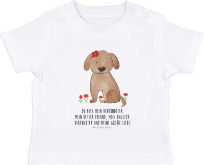 Produktbild von Mr. & Mrs. Panda Babyshirt Hund Dame 6. - 12. Monat - Weiß - Geschenk, Lieb, Baby  Shirt, T-Shirt, Oberteil, Organic, Hunde, Niedlich, Kleinkind, Sprüche, Liebenswert