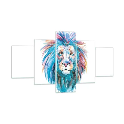 Produktbild von Bilder auf glas - 5 Teile - Bunt Löwe Mähne - 125x70cm - Glasbilder - Wandbilder - Bilder - zum Aufhängen bereit - Wanddekoration aus Glas - Glas Bilder - Wandbild auf Glas - GEA125x70-4250