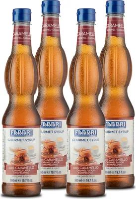 Produktbild von Food-United GOURMET-KARAMELL-FABBRI Sirup 4x560ml PET-Flasche - Sciroppo Di Caramello Italien - ohne Aroma- Farb- & Konservierungsmittel geeignet für Dulce-de-leche Fior-Di-Latte-Gelato Kaffee Cocktails oder auch für Cocktail-Bars Pubs Barista Eiscafe,