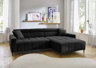 Produktbild von Wohnlandschaft >Stanislaw< elektr. Sitztiefenverstellung, Cord schwarz - 256x100x180cm (BxHxT)