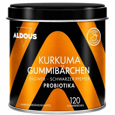 Produktbild von Kurkuma mit Ingwer und Schwarzem Pfeffer + PROBIOTICS - 2500 mg - 120 Gummibärchen - Natuurlijke mango & pittige gembersmaak - Natürliches Antioxidans