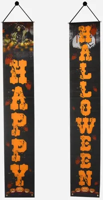 Produktbild von 2 Stück Halloween-Paarbanner, Halloween-Außendekoration, Banner, Halloween-Vordereingangsschild, Haus, Haustür, Garten, Terrasse