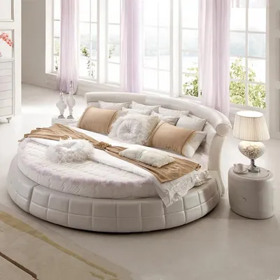 Produktbild von Klassische Rund Betten - Rundes Luxus Designer Bett Polster Elegant Leder Velvet