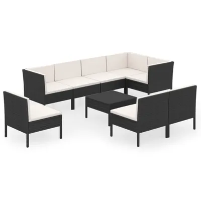 Produktbild von vidaXL 9-tlg. Garten-Lounge-Set mit Auflagen Poly Rattan Schwarz