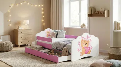 Produktbild von Happy Babies Kinderbett - Mit Matratze & Schublade und Rausfallschutz, 80x160, Mädchen Kinderbetten & Jugendbett Jungen Kids Bed