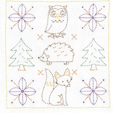 Image de Olympus Sashiko paquet à broder "Hana Fukin Nordic Designs Wald", tissu imprimé, 34x34cm, original du Japon