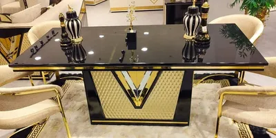 Produktbild von Casa Padrino Luxus Esstisch Schwarz / Gold 200 cm - Luxus Esszimmer Möbel