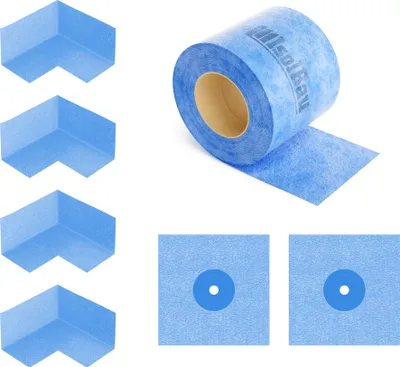 Produktbild von Isolbau 208B Bandset - Dicht-Set für den Innen und außen bereich inkl. 10 m Dichtband, 4x Innenecken & 2x Wandmanschetten, Abdichtung Dusche Bad Küche Wand Wasserdicht
