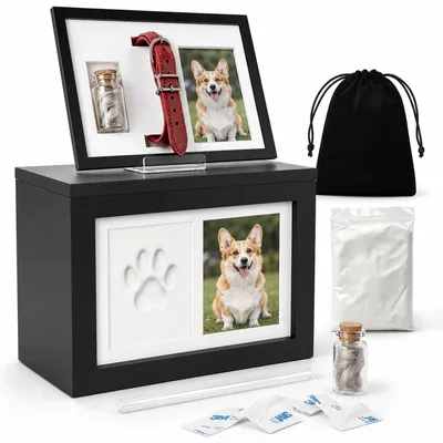 Productafbeelding van Houten Urn voor Huisdieren met Fotolijst en Pootafdruk
