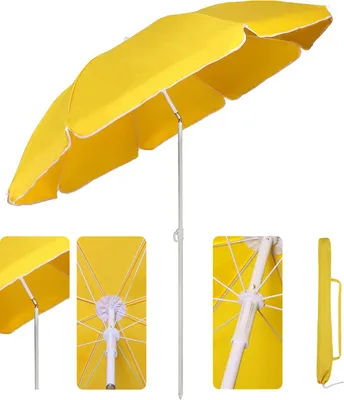 Produktbild von Sekey Sonnenschirm Rund Ø 160 cm Terrassen Gartenschirm Strandschirm mit kurbel & Schutzhülle Neigungswinkel und Höhe verstellbar, Gelb