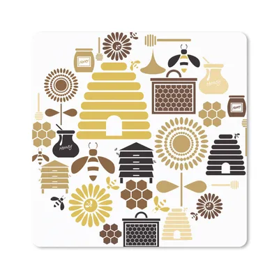 Produktbild von MuchoWow® Mauspad Mousepad Eine Illustration der Piktogramme von Bienen 30x30 cm - Mousepads - Maus Mat - Pad - Mausunterlage - Gaming