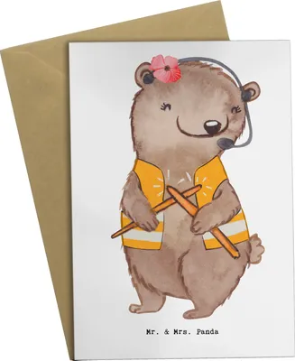 Produktbild von Mr. & Mrs. Panda Grußkarte Fluglotsin Herz - Weiß - Geschenk, Ausbildung, einladungskarten, Flugsicherung, babykarte, weihnachtskarten, osterkarte, dankeskarten