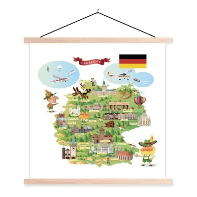 Obrázek produktu pro MuchoWow® Textilní plakát - Ilustrovaná mapa Německa - 120x120cm - S hnědými lamelami