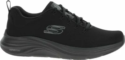 A black Skechers shoe is shown from the side against a white background.