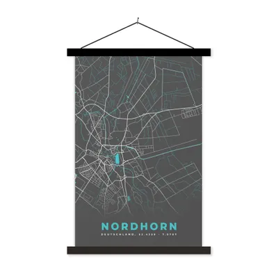 Produktbild von MuchoWow® Textilposter Deutschland - Blau - Nordhorn - Stadtplan - Karte 120x180 cm mit schwarzem Rahmen - Fotos