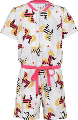 Produktbild von Merry Style Mädchen Overall Short Schlafstrampler Strampelanzug MS10-267(Grau/Streifen Einhorn, 110-116)