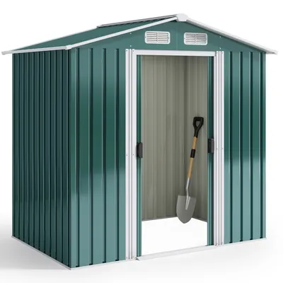 Produktbild von Bealife Metall-Gartenhaus CC27 184x119x186 cm – Rostfreies & schließbares Werkzeuglager in Grün