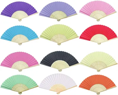 Produktbild von 12 STK. Handfächer Weiß Rosa Bunte Fächer Papierfächer Hochzeitsfächer Taschenfächer Faltfächer Gastgeschenk Für Hochzeit Geburtstag Abiturball Sommer Party mit Beutel