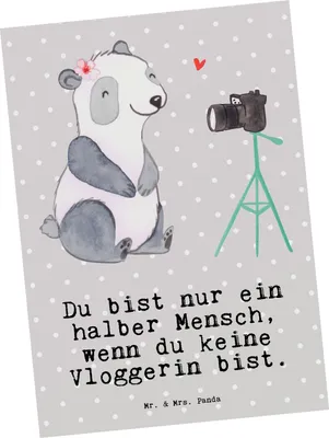 Produktbild von Mr. & Mrs. Panda Postkarte Vloggerin Herz - Grau Pastell - Geschenk, einzelkarte, bildkarte, Ansichtskarte, Postkarten, Grußkarte