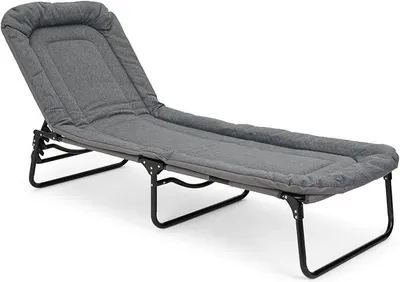 Image de Transat à trois pieds, rembourré | Transat de jardin résistant aux intempéries, avec dossier réglable en 4 positions et poignée de transport | Transat de jardin, chaise longue pliable | Lit de camping, robuste et stable, pour une utilisation en extérieur