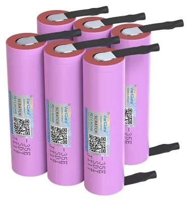 Obrázok produktu pre Lítium-iónová batéria 18650, 3,7 V, 3500 mAh – dobíjateľná článok – s niklovo-striebornými pásikmi pre domáce batériové balíky – rozmery 66 x 18,2 mm – balenie po 6 kusoch