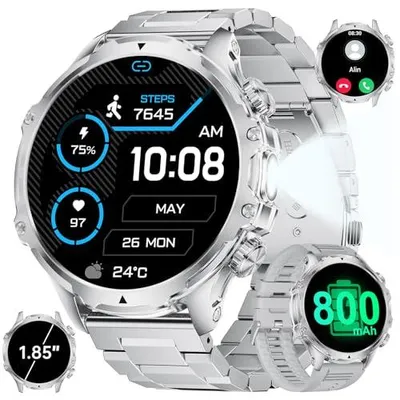 Produktbild von LIGE Smartwatch Herren 800 mAh Akku,1.85'' Großes Display/LED Taschenlampe Smart Watch mit Telefonfunktion,IP68 Wasserdicht Fitnessuhr mit 110+ Sportmodi Herz-/Schlaftracking für Android iOS