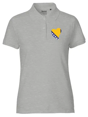 Produktbild von Huuraa Damen Polo Shirt Bosnien und Herzegowina Flagge Herz XS Sport Grey Bio Baumwolle Fairtrade Poloshirt Geschenkidee