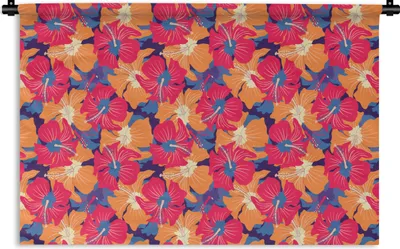 Produktbild von MuchoWow® Wandteppich Wandbehang Sommer - Blumen - Hawaii - Muster 150x100 cm Tapisserie Dekoration Wandtuch - Waschbar - Tapisserien - Wand-Decke
