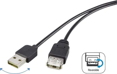 Produktbild von Renkforce USB-Kabel USB 2.0 USB-A Stecker, USB-A Buchse 1.80 m Schwarz beidseitig verwendbarer Stecker, vergoldete Stec
