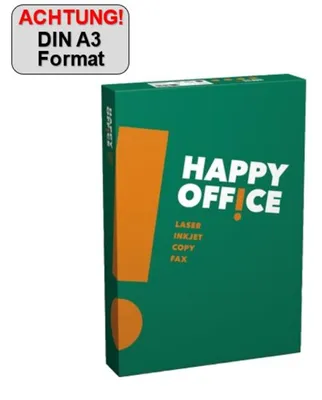 Produktbild von Kopierpapier Happy Office DIN A3, 80g/qm, weiß, Weißegrad 146-150 CIE, Packung à 500 Blatt