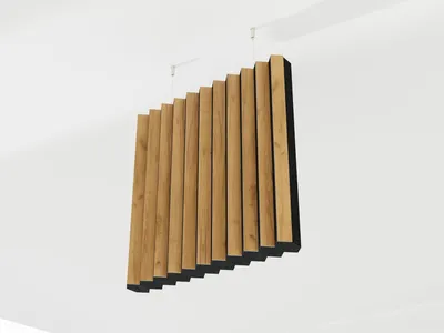 Obrázok produktu pre 2-balenie – Zavesené akustické stropné panely s montážnou sadou | Absorpcia – difúzia – odraz | Akustický stropný oblak | [BUFLER | Dub]