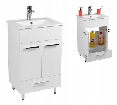 Image de Stamar | Armoire de salle de bain, 50 x 40 cm debout, avec surface brillante et tiroir