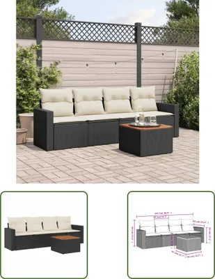 Produktbild von The Living Store 5-tlg. Garten-Sofagarnitur mit Kissen Schwarz Poly Rattan