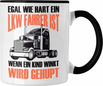 Produktbild von Trendation - Lustige LKW-Fahrer Tasse  Geschenk für Truckliebhaber Wenn Ein Kind WInkt Wird Gehupt (Schwarz)