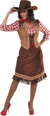 Produktbild von M215110-M braun-rot Damen Cowgirl Saloongirl Westernkleid Gr.M