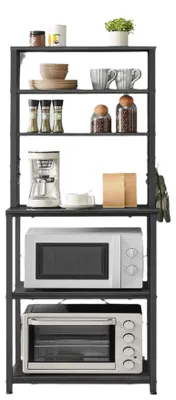 Image de Étagère de cuisine avec 6 niveaux et crochets, noire, 40 x 60 x 167 cm
