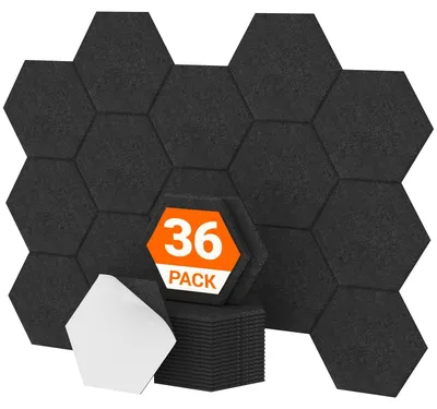 Obrázok produktu pre Solidchoice – 36 kusov hexagonálnych panelov na absorbovanie zvuku, vhodné do štúdia a obytných priestorov, farba: čierna