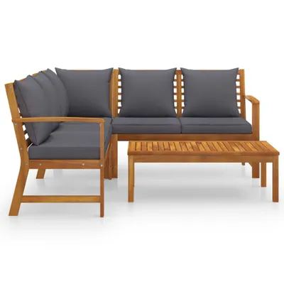 Image de vidaXL Ensemble de salon de jardin 4 pièces avec coussins en bois massif d'acacia