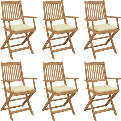 Produktbild von "im Angebot" Klappbare Gartenstühle 6 Stk. - bis 150 kg - mit Kissen Massivholz Akazie - Stapelsessel CC3033