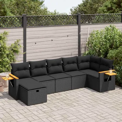Produktbild von Eleganten-Stil 7-tlg. Garten-Lounge-Set mit Kissen Garten-Sofagarnitur, Outdoor Indoor, Schwarz Poly Rattan Gartenmöbel-Sets CHY54479251