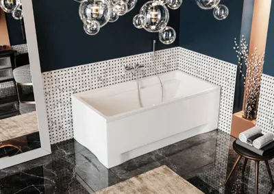 Zdjęcie produktu dla Wanna Akrylowa Zestaw 3w1 Prostokątna 150x70 Biała, Nowoczesny Chrom Premium Syfon i Nogi (stelaż) w komplecie | BADLAND ELZA