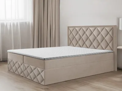 Produktbild von Bett, Boxspringbett DORMI 3, mit Bonell-Matraze, T25 Topper, Federkern, Doppelbett, Stauraum, 200x200 cm, (Beige - ITAKA 46)